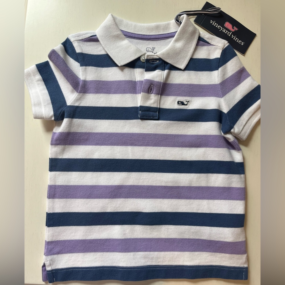 Vineyard Vines White, Navy & Lavender Striped Polo